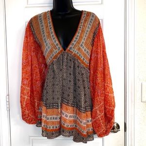 Free People Puff Sleeve Metallic top Like New!